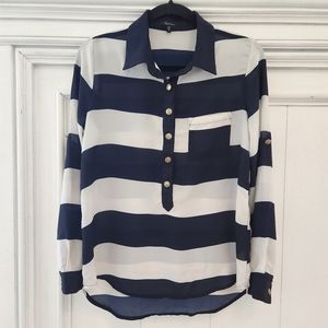 Momteau Blue & White Striped Sheer Blouse Size Small💖